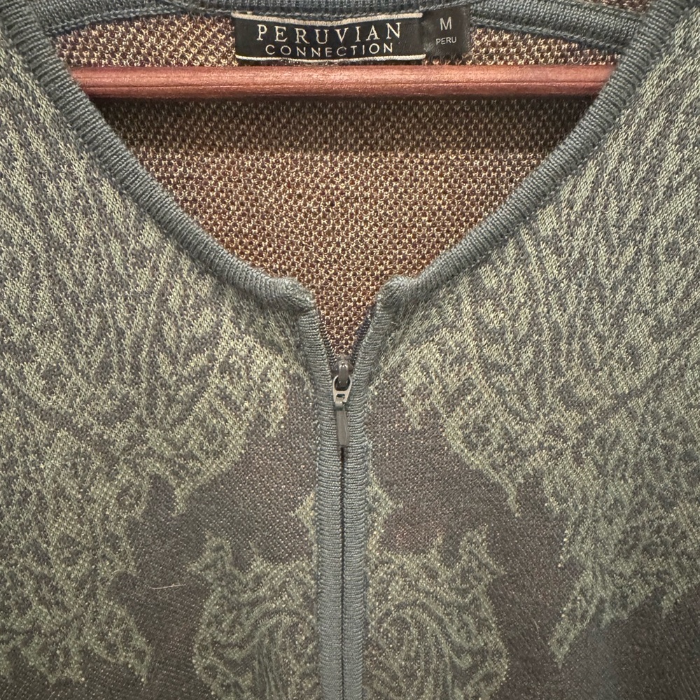 Peruvian Connection Blue/Gray Patterned Zip-Up Sw… - image 3